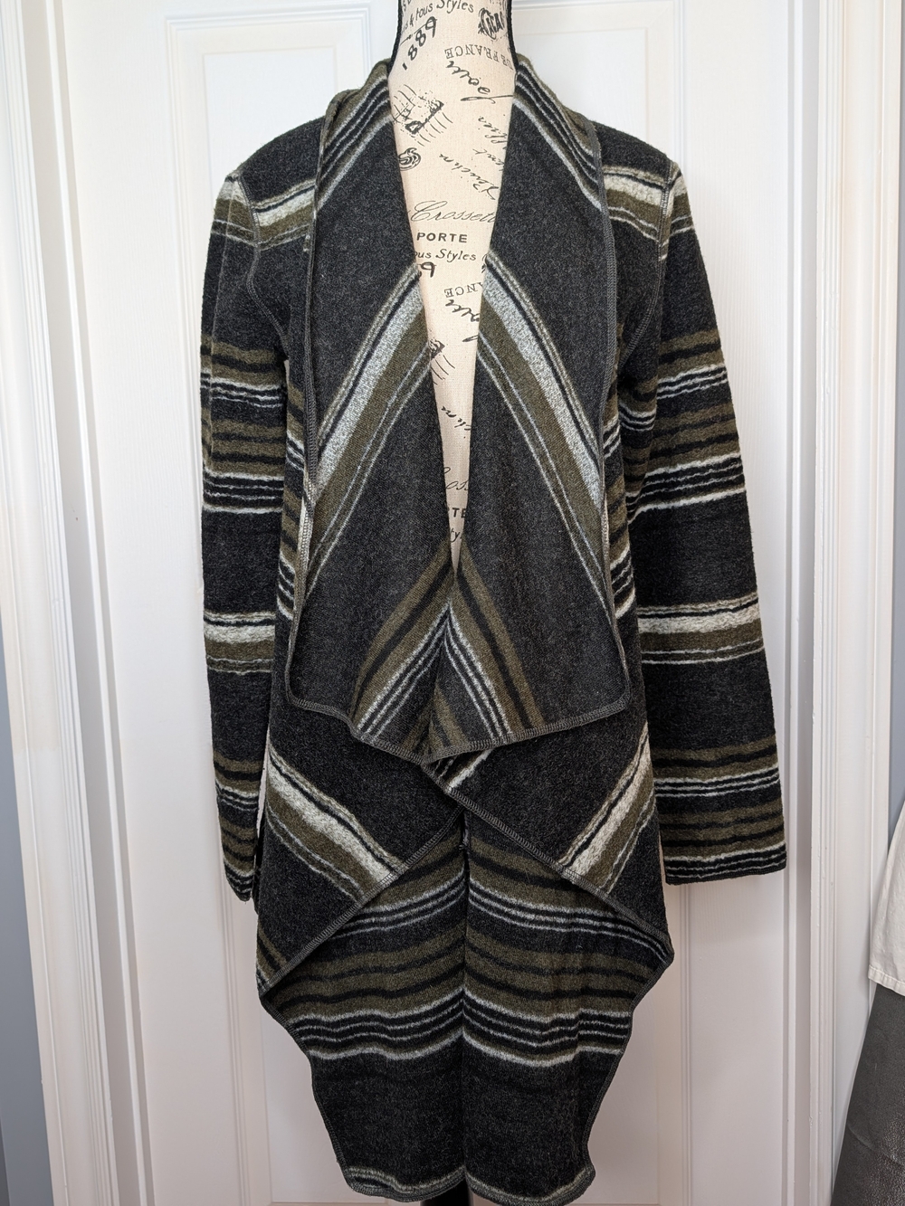 Tribal Jeans Wool Blend Striped Open-Front Cardigan Gray Green Size M